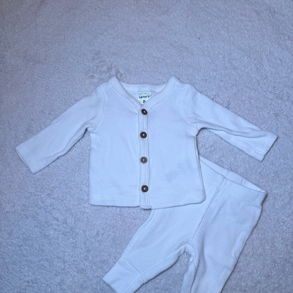 Carter's White Ribbed Baby Button-Up Set - Picture 2 of 8